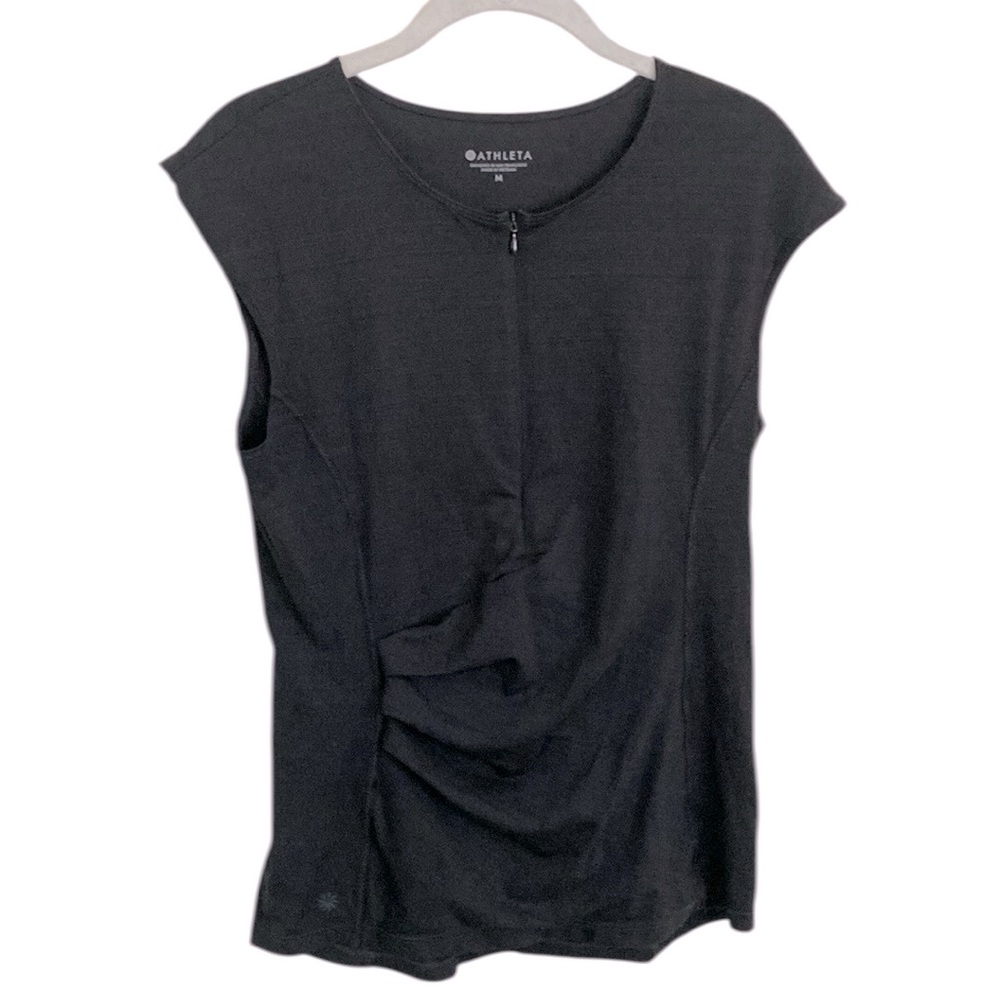 Athleta Pacifica Black Wrap Front Athletic Top Sz M - Picture 2 of 9